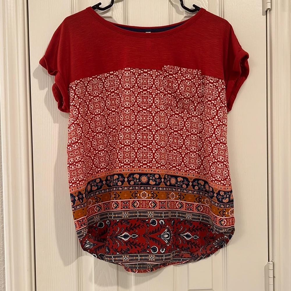 Red Casual Shirt with Front Pocket